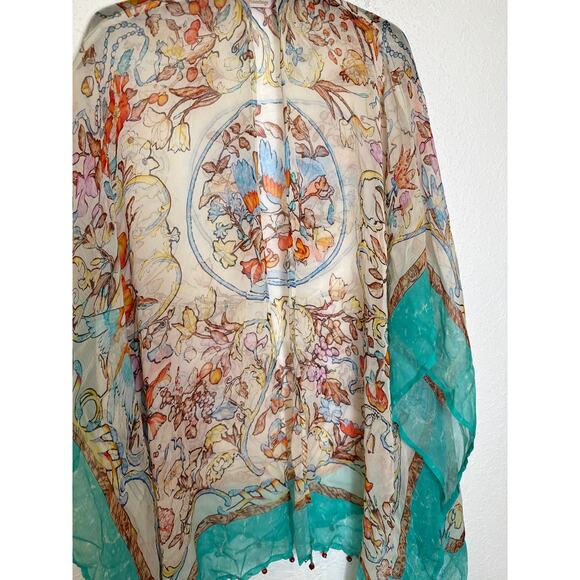 Soft Surroundings Sheer Open Front Flowy Jacket/Tunic:Cover Up Beaded Hem Sz S/M - Picture 3 of 15
